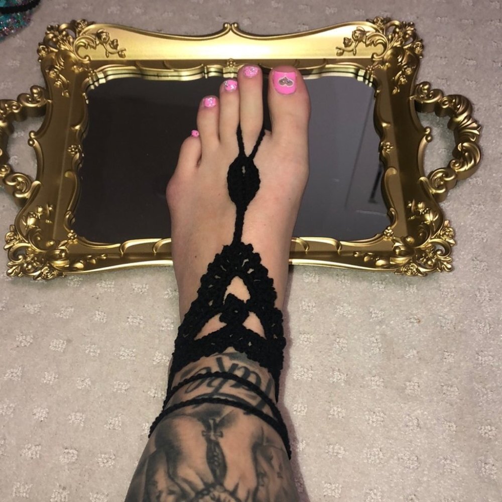 Bohemian ankle wrap crochet knit bracelet foot black knitted anklet summer